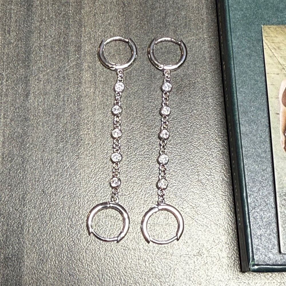 PAVOI Dangle Drop Earrings Crystal Chain Hoop Earrings Silver Tone - Picture 4 of 4